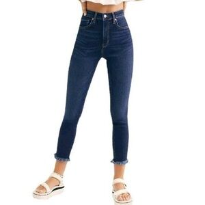 Free People Dark Blue Raw Hem High Rise Jeans